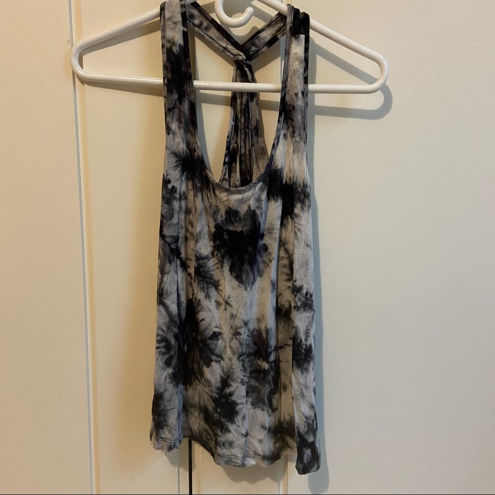 Black and white cross back tie dye tank top
